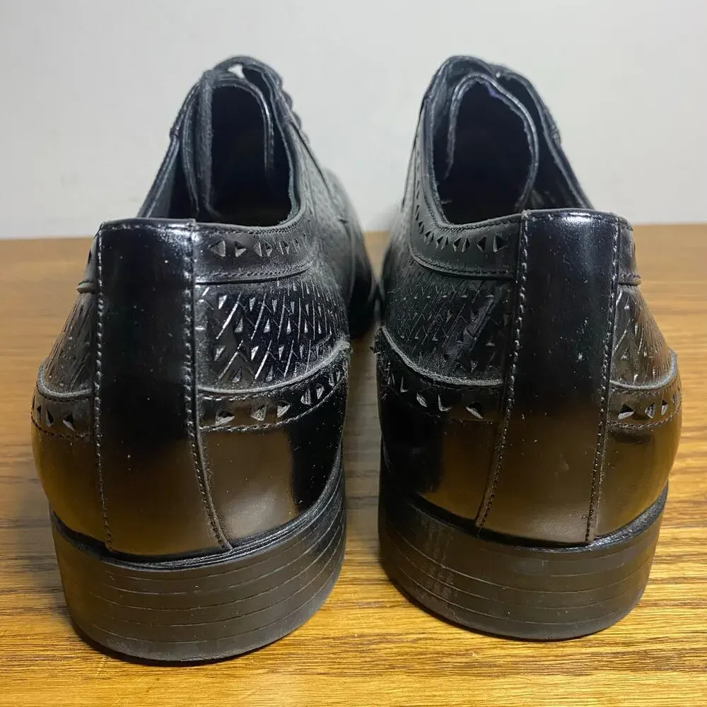 Stacy Adams Mens 10 W Melville Black Leather Oxford Perforated Wingtip Shoes